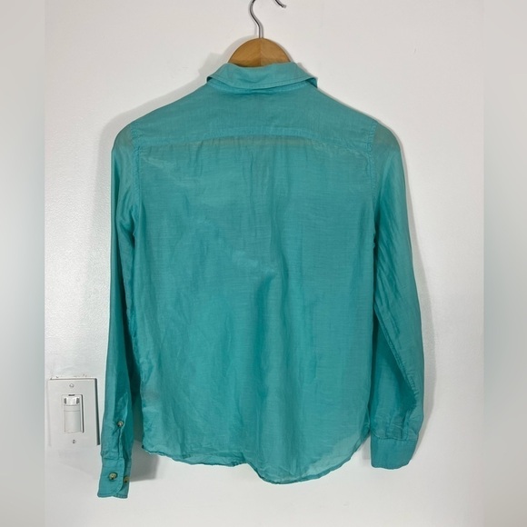 LAUREN Ralph Lauren Cotton Silk Blend Button Up Womens Size XS Blue Shirt Top - Picture 5 of 14